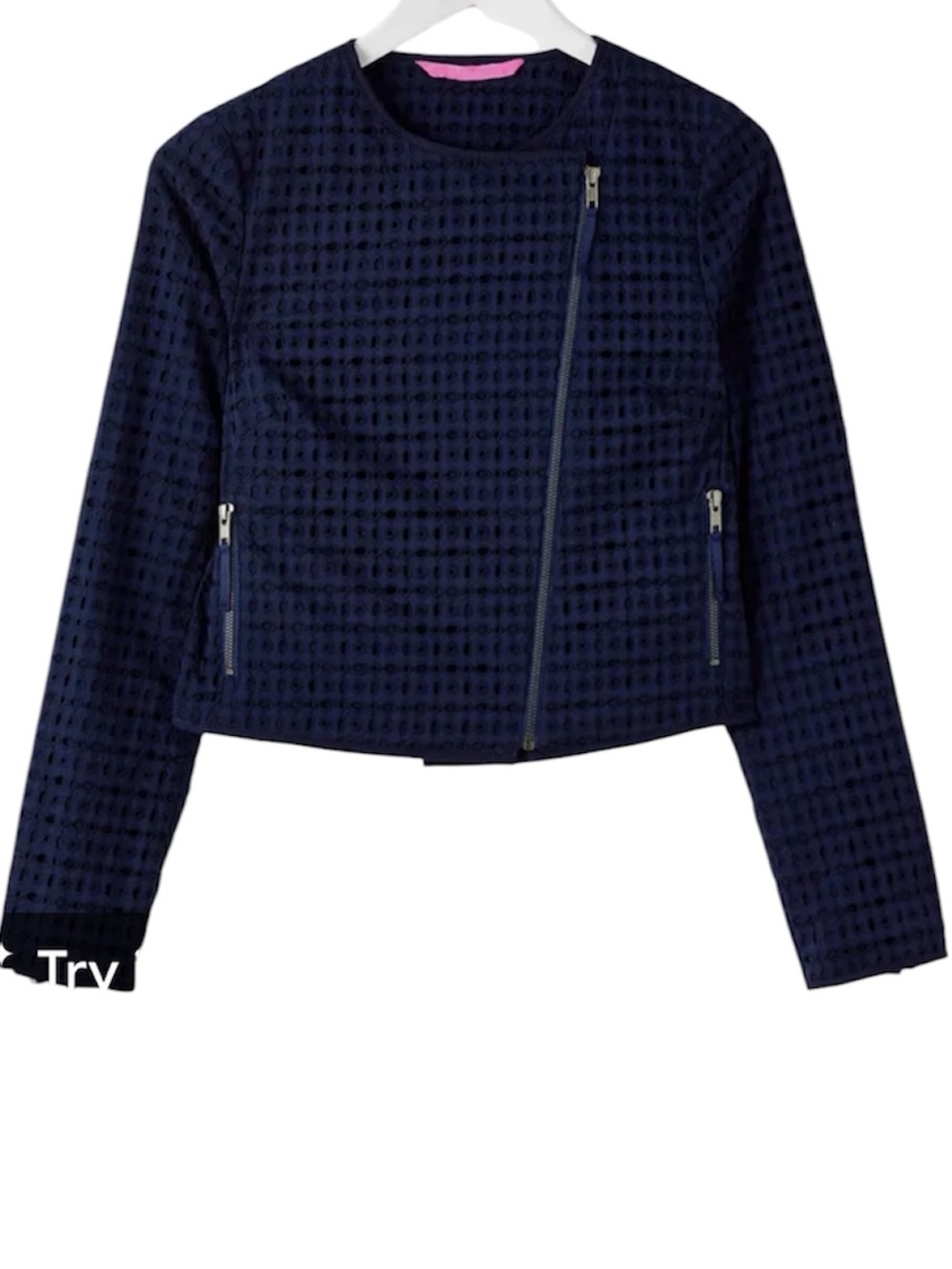 Boden Amelie Navy Blue Broderie
Eyelet Cotton Biker Moto Jacket SZ 4